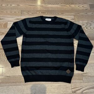 Men's Striped Crewneck Sweater - Black and Gray
